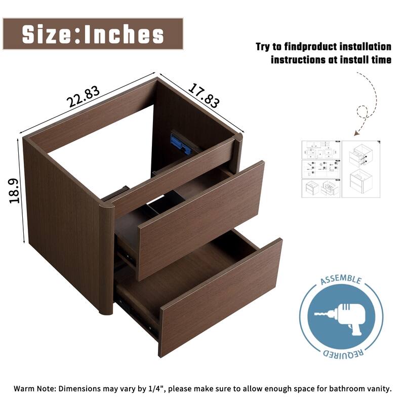 GDFStudio - Nolan Compact Wall-Mounted Bathroom Vanity with Integrated Sink and Functional Drawer Storage