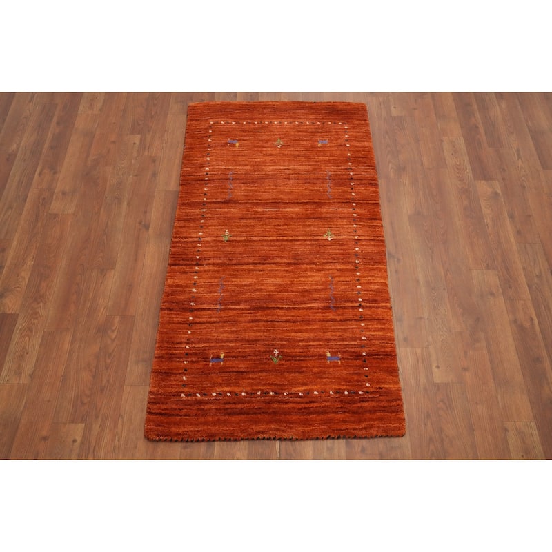 Hand Knotted Oriental 100% Wool Carpet Tribal Animal Pictorial Oranges & Rust Gabbeh Area Rug - 4' 0'' X 2' 2''