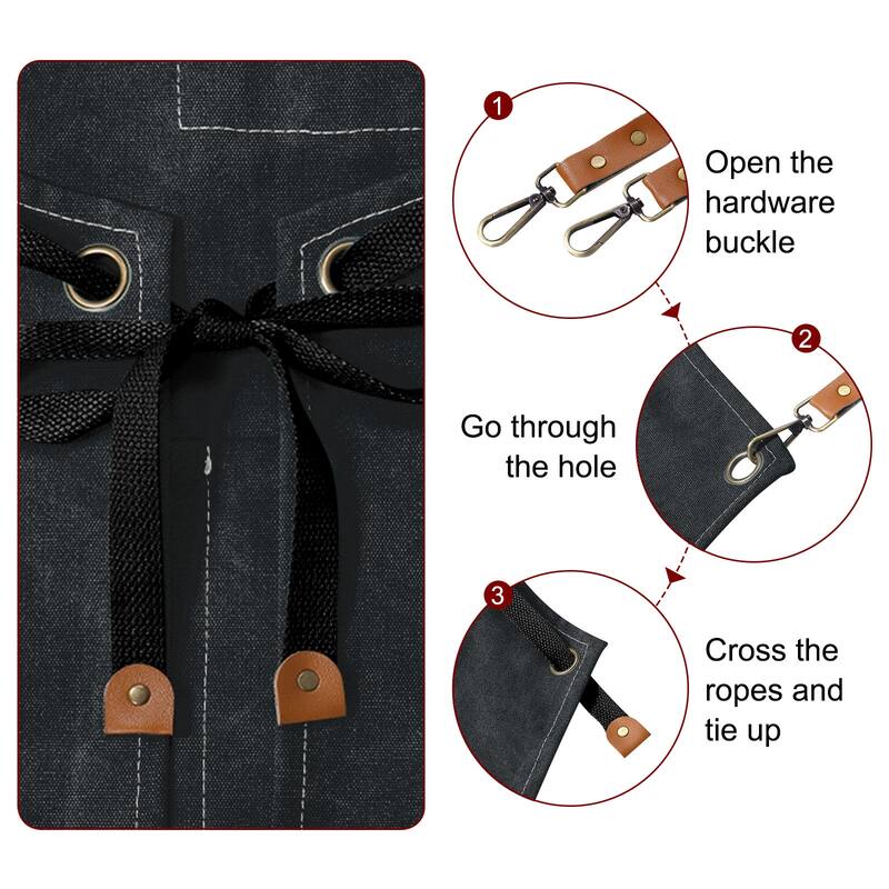 Canvas Chef Aprons 75x69cm Cross Back Kitchen Apron 3 Pockets - Black - 75x68cm