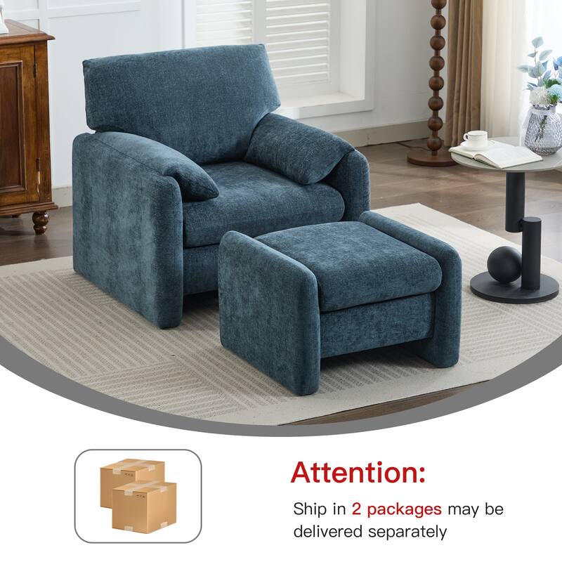 Chenille Single Sofa Chair & Ottoman Set