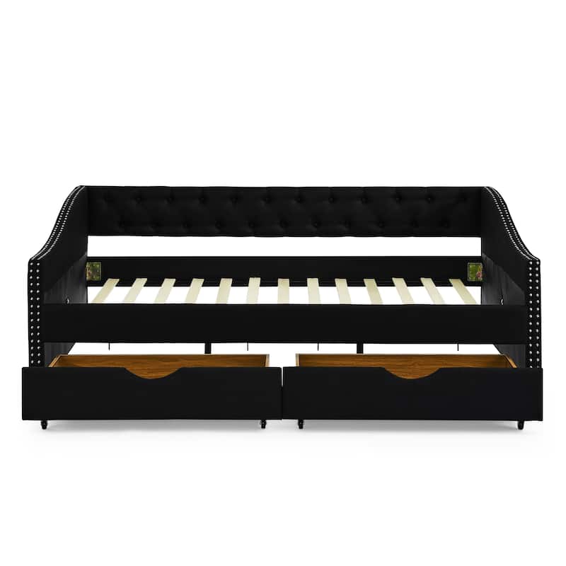 Daybed with Drawers Upholstered Tufted Sofa Bed