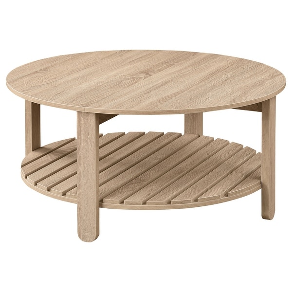 slide 2 of 7, Fowler 1-Shelf Round Engineered Wood Coffee Table Natural Natural - Wood