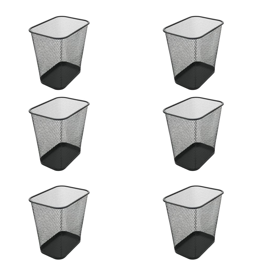 Ybm Home Steel Black Mesh Rectangular Home Office Kitchen Bathroom Open Top Waste Basket Wire Bin Trash Can 3 Gallon 6 Pack