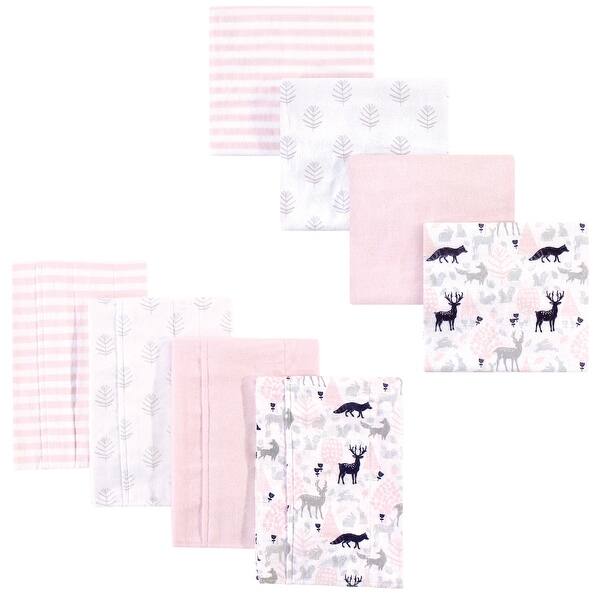 slide 1 of 1, Hudson Baby Infant Girl Cotton Flannel Burp Cloths and Receiving Blankets, 8-Piece, Linocut Woodland Girl, One Size