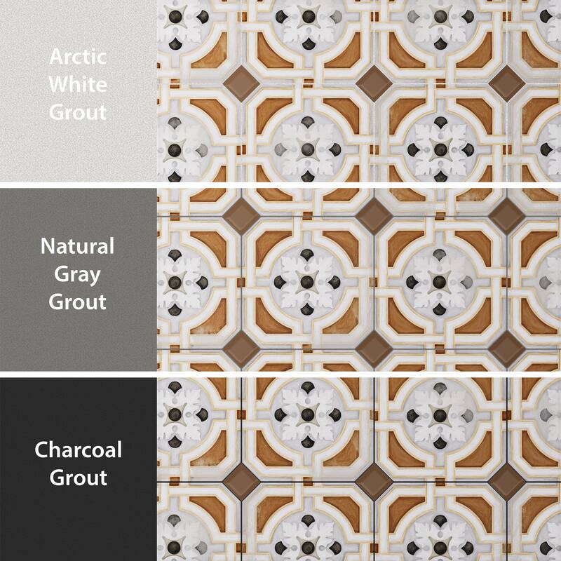 Merola Tile Vaudeville Octagon Deco Zimer with Taco Marron 7-7/8" x 7-7/8" Porcelain Floor and Wall Tile
