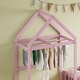 preview thumbnail 20 of 47, Twin Size Wooden Floor Bed with Fence Railings and Detachable Headboard, Kids Dress Up Rack, Playhouse Frame