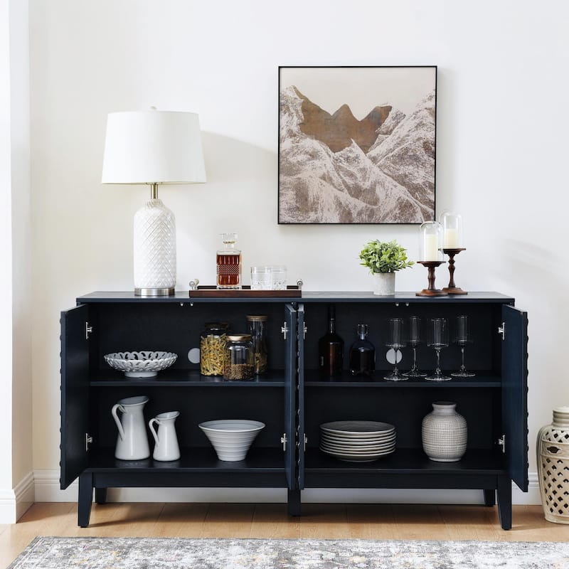 60" Mid Century Buffet Cabinet - Geometric Storage Sideboard