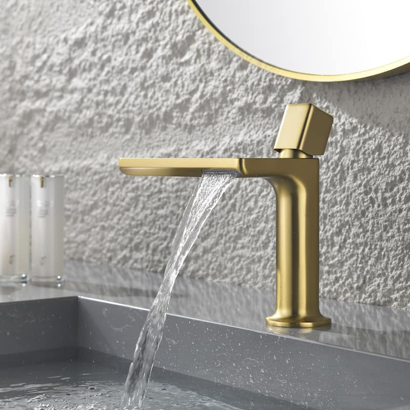Single Handle Waterfall Bathroom Sink Faucet Brass Modern 1 Hole Bathroom Basin Vanity Faucets