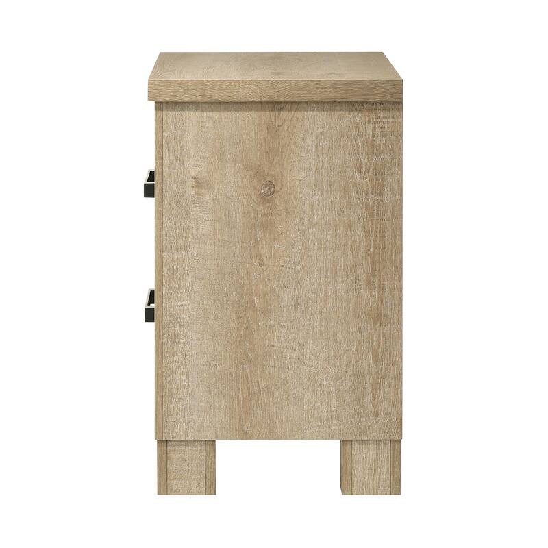 2 Drawers Wooden Nightstand with Dark Bronze Handles in Weathered Oak