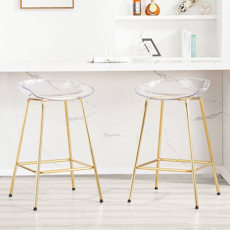 26" PC Clear Counter Stool, Bar Stools with Metal Legs - 29.9"H x 18.5"W x 18.1"D