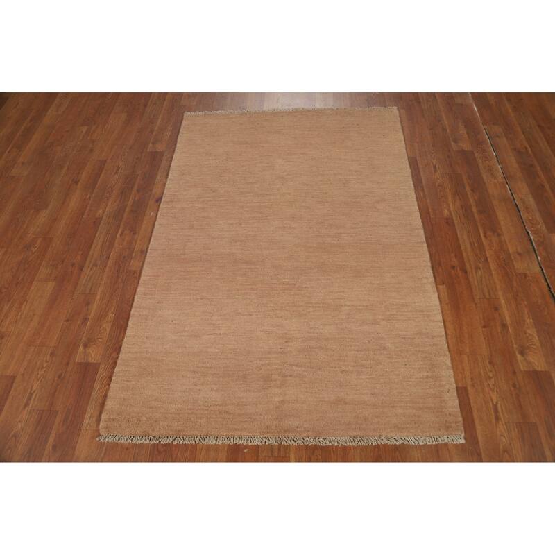 Light Brown Modern Gabbeh Oriental Foyer Rug Hand-Knotted Wool Carpet - 3'3"x 4'10"
