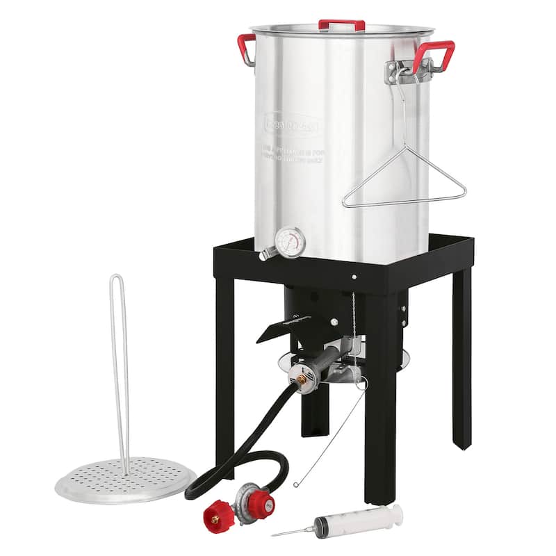Creole Feast, TFS3000L, Premium Aluminum 30 Qt. Turkey Fryer Set - Silver