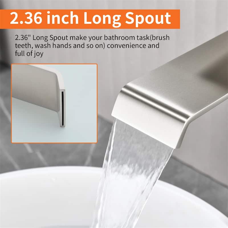 Waterfall Single Handle Bathroom Vessel Sink Faucet with Pop-up Drain 304 Stainless Steel 1 Hole High Tall Basin Vanity Faucets