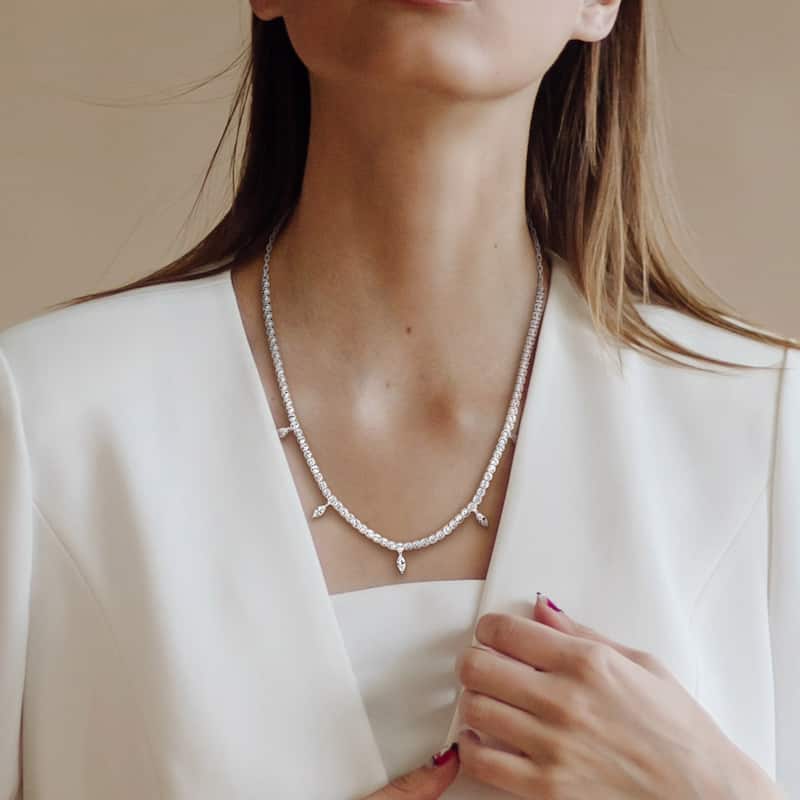 Miadora 11 1/2ct TGW Created White Sapphire Charm Necklace in Sterling Silver
