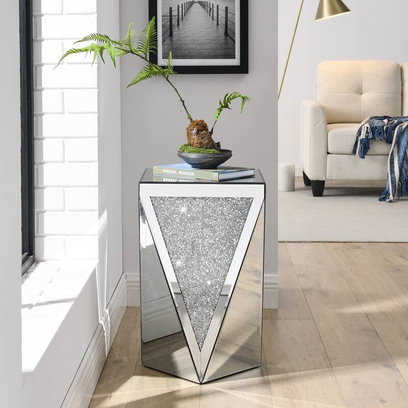 13.8" Modern Mirrored Square Side Table with Sturdy Base for Living Room and Bedroom