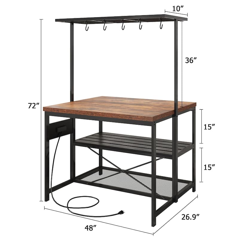 42"/48" Kitchen Island with Storage & Seating - 3-Tier Bakers Rack, Microwave Stand, Dining Table for 4