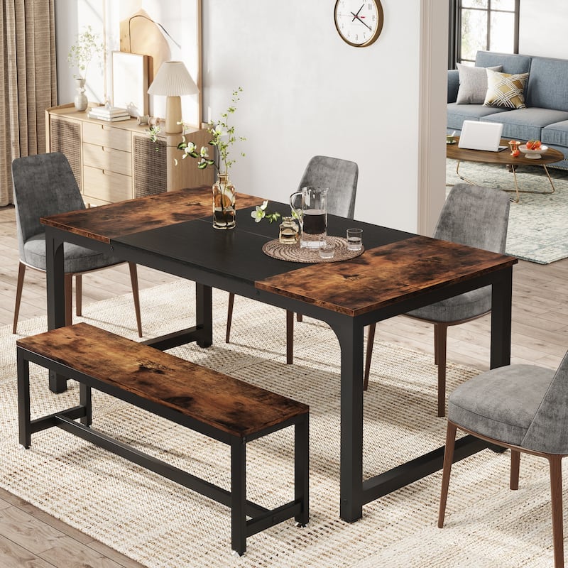 63" Industrial Dining Table for 4-6, Kitchen Table for Dinning Room - 63" L x 31.5" W x 29.53" H