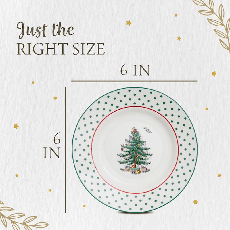 Spode Set of 4 Christmas Tree Polka Dot Tidbit Plates