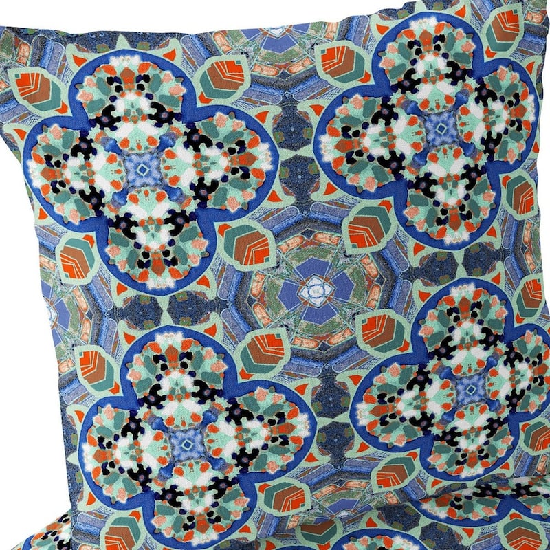 HomeRoots Set of Two 16" X 16" Blue and Orange Blown Seam Floral Indoor Outdoor Throw Pillow - 16.00' X '16.00' X '5.00
