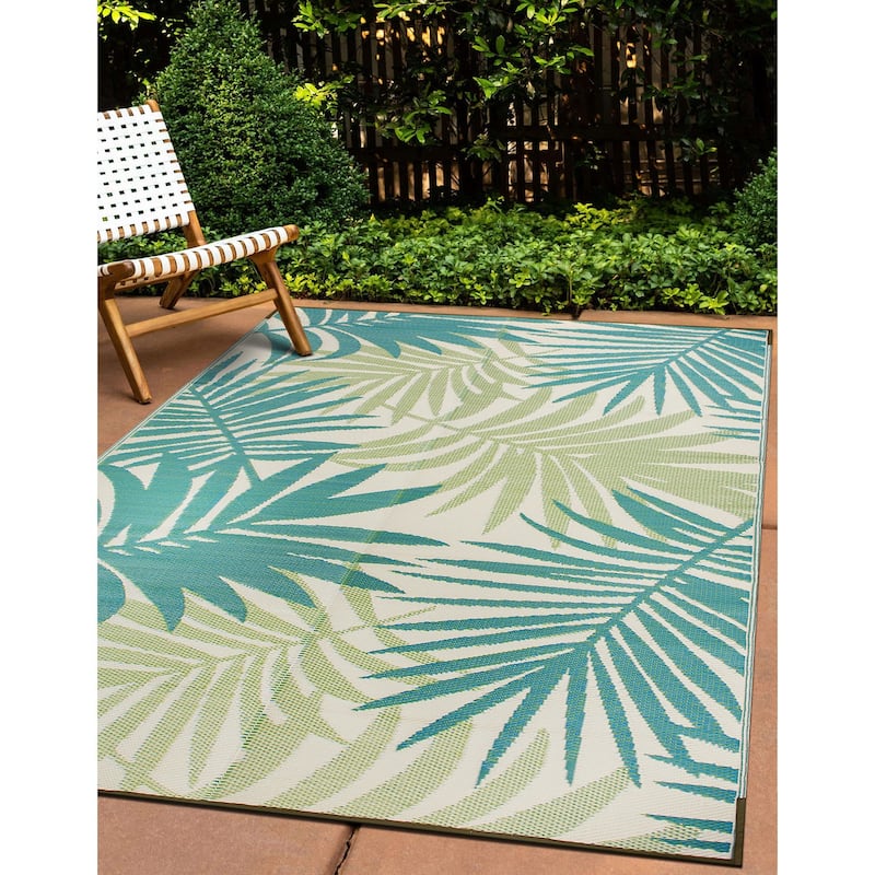 Modern Floral Reversible Plastic Outdoor Rugs - 4' X 6'