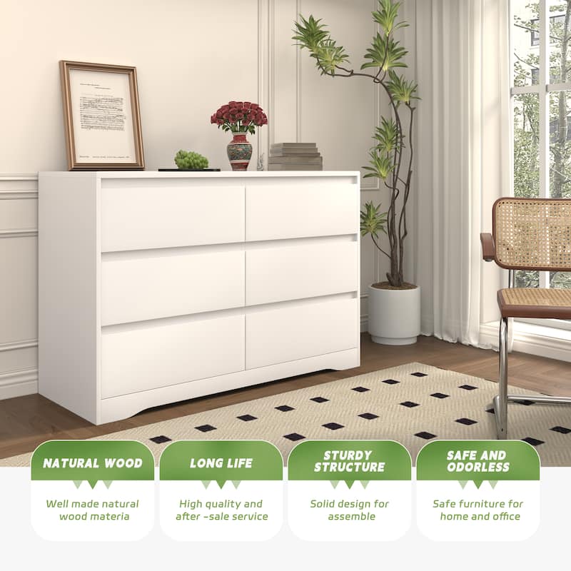 47.2'' W 6-Drawer Wooden Bedroom Double Dresser Chest of Drawers