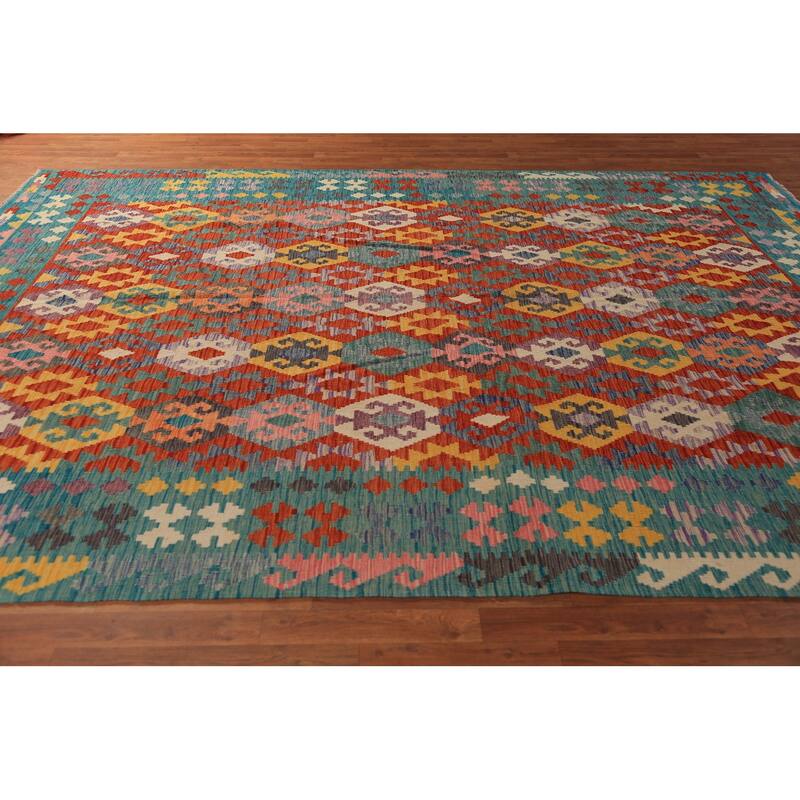 Geometric Kilim Oriental Area Rug Hand-Woven Tribal Wool Carpet - 8'5"x 11'6"