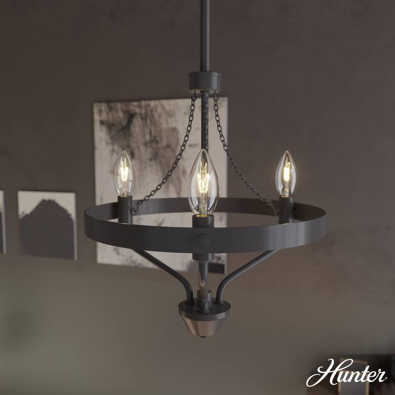 Hunter Merlin Geometric Metal Chandelier - Foyer, Dining Room, Living Room - Industrial, Contemporary - 12" 3 Light - Noble Bronze