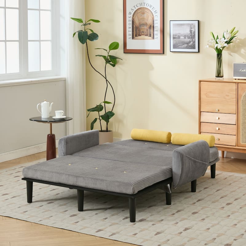 Velvet Sofa Bed, Loveseat with Adjustable Backrest, Sleeper Sofa Daybed with Built-In USB Port