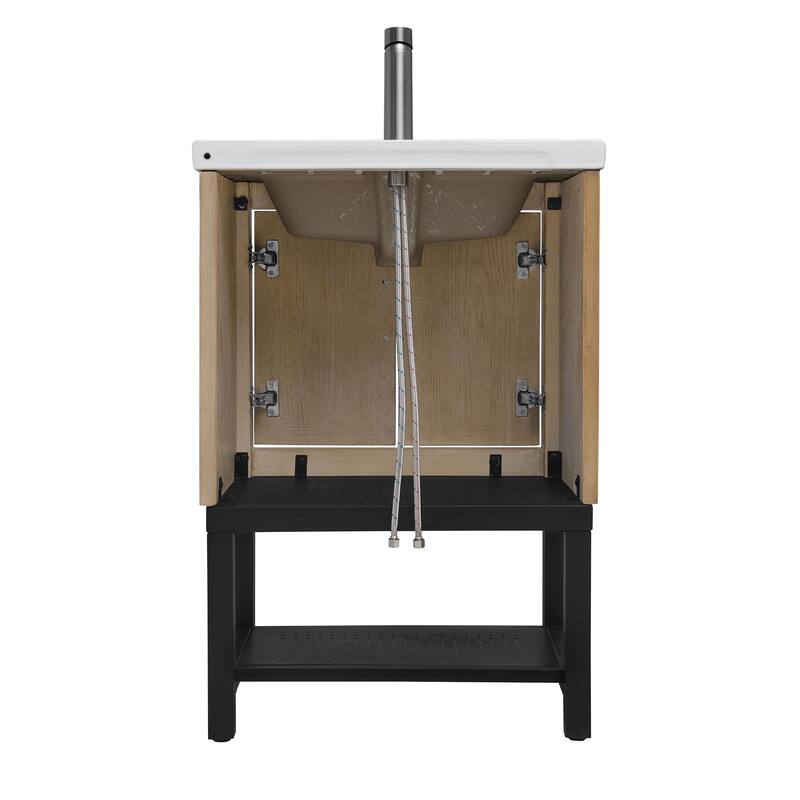 Roomfitters 24" Bathroom Vanity with Sink, Freestanding Storage Cabinet with 2 Doors and Open Shelf