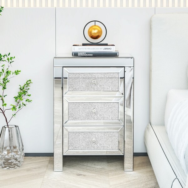 Mirrored Night Stand Bedside Tables,Drawer Crystal Diamond Bedside