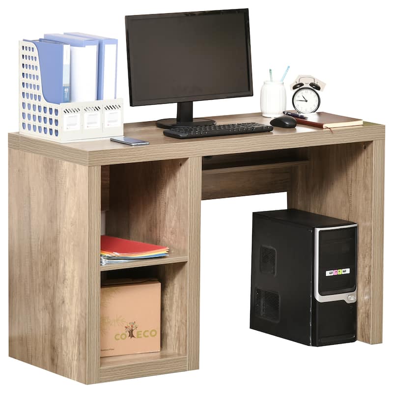 HOMCOM Rectangle Computer Desk with Thick Board and Display Shelves for Home Office Table Workstation