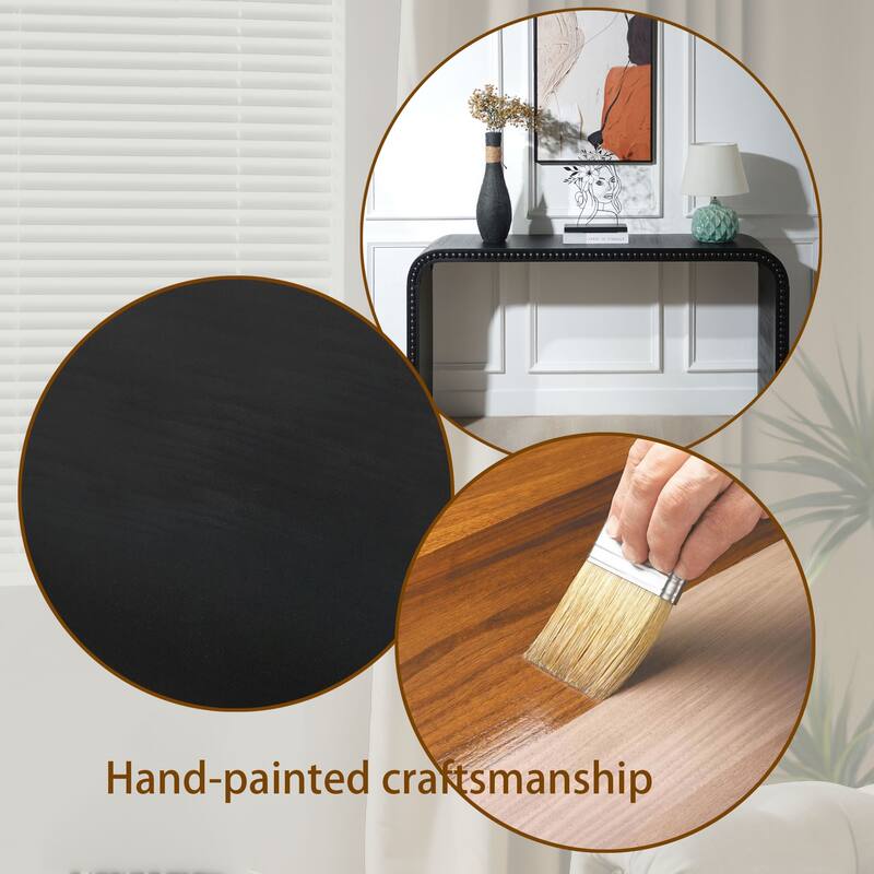 Modern Curved Waterfall Style Console Table with Wood Beaded Trim, for Entryway, Hallway, Living Room Foyer, Corridor