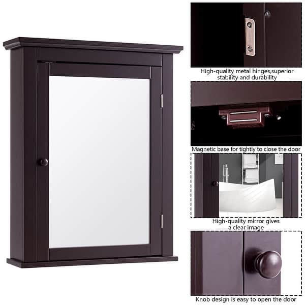 Shop Bathroom Wall Mounted Storage Mirror Medicine Cabinet Brown