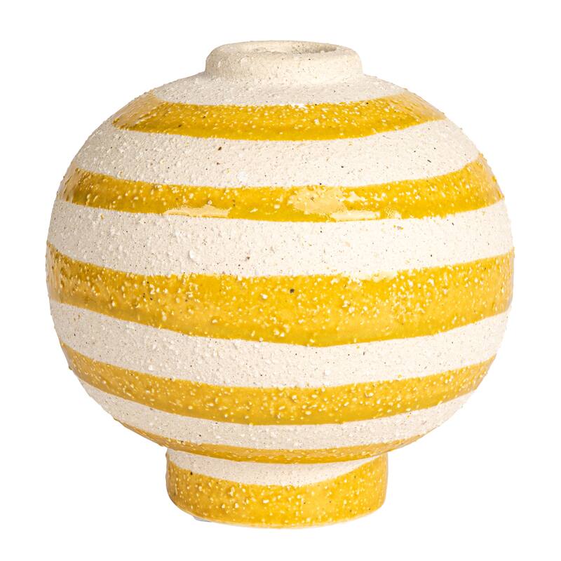 Striped Stoneware Vase with Sphere Footed Base