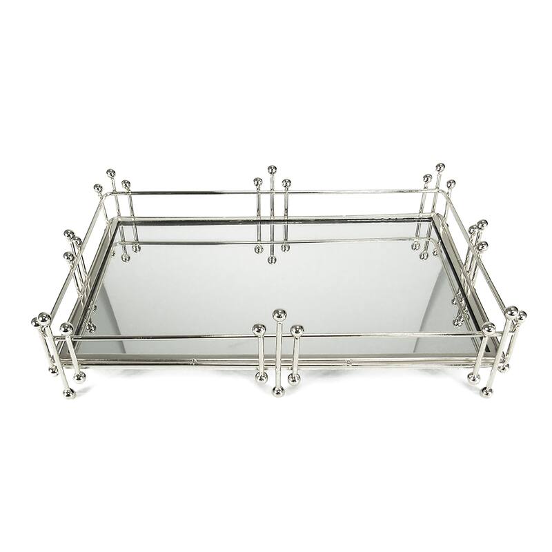Silver Radiant Rectangle Metal Mirror Decorative Tray Serving Platter