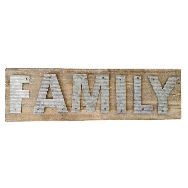 Barn Wood Plank Wall Decor with Galvanized Metal Family Word Overstock 34995932