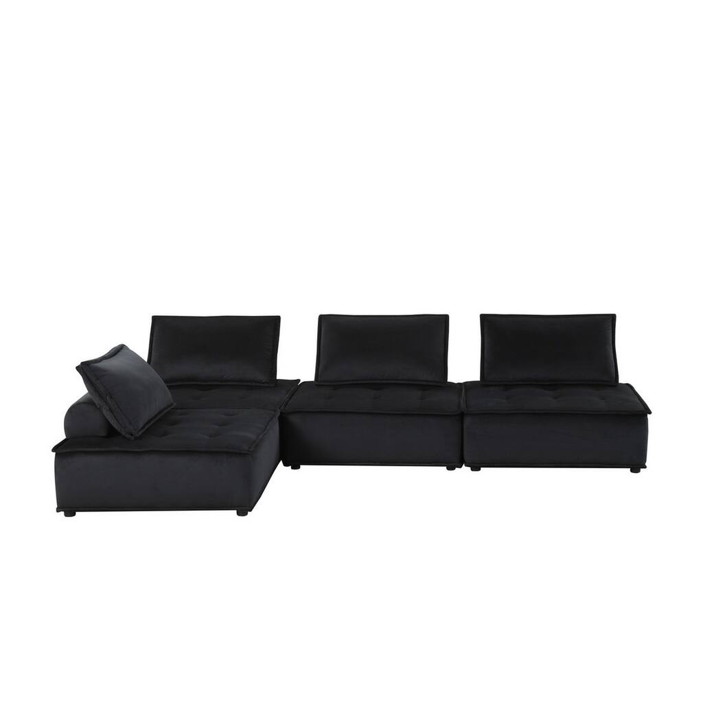 Alaya 120 Inch 3 Piece Modular Sofa, Tufted Soft Black Velvet