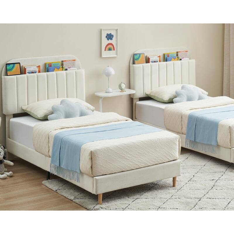 Twin/Twin XL/Full Size Bed Frame with Bookcase Headboard