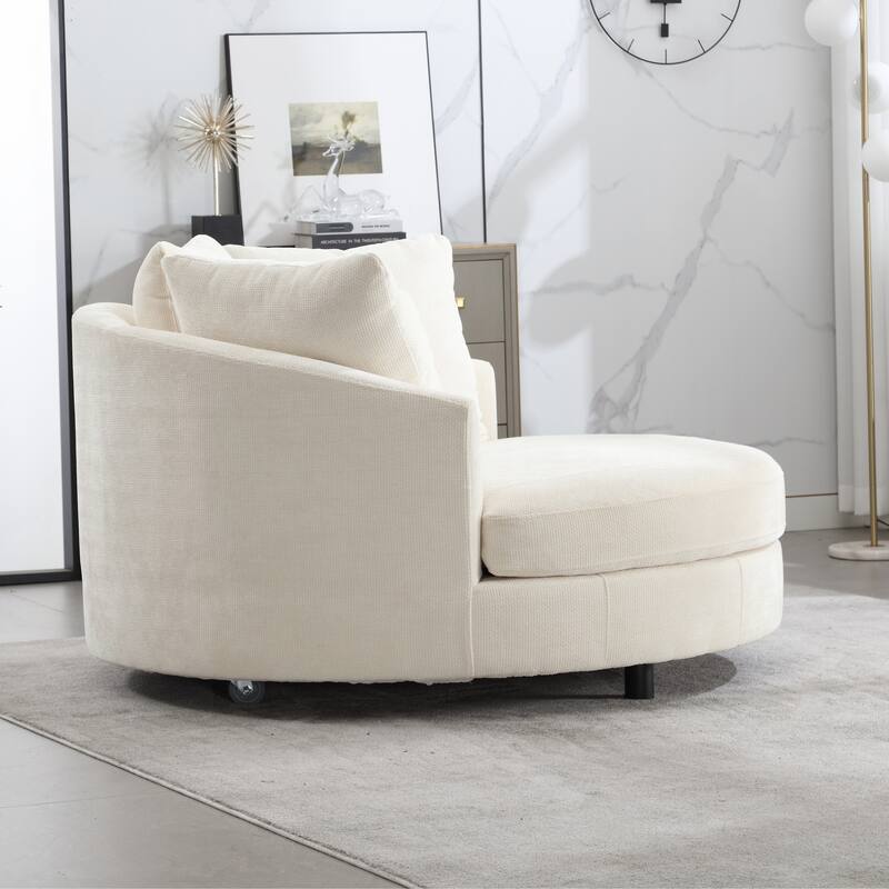 Modern Sofa Chair Round Accent Barrel Chair With 5 Pillows and Storage Ottoman