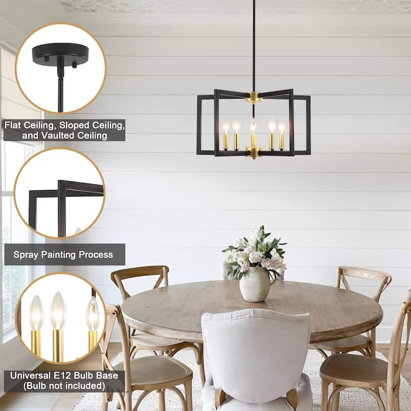 5-Light Modern Foyer Pendant Kitchen Island Candlestick Linear Chandelier Lighting for Dining Room