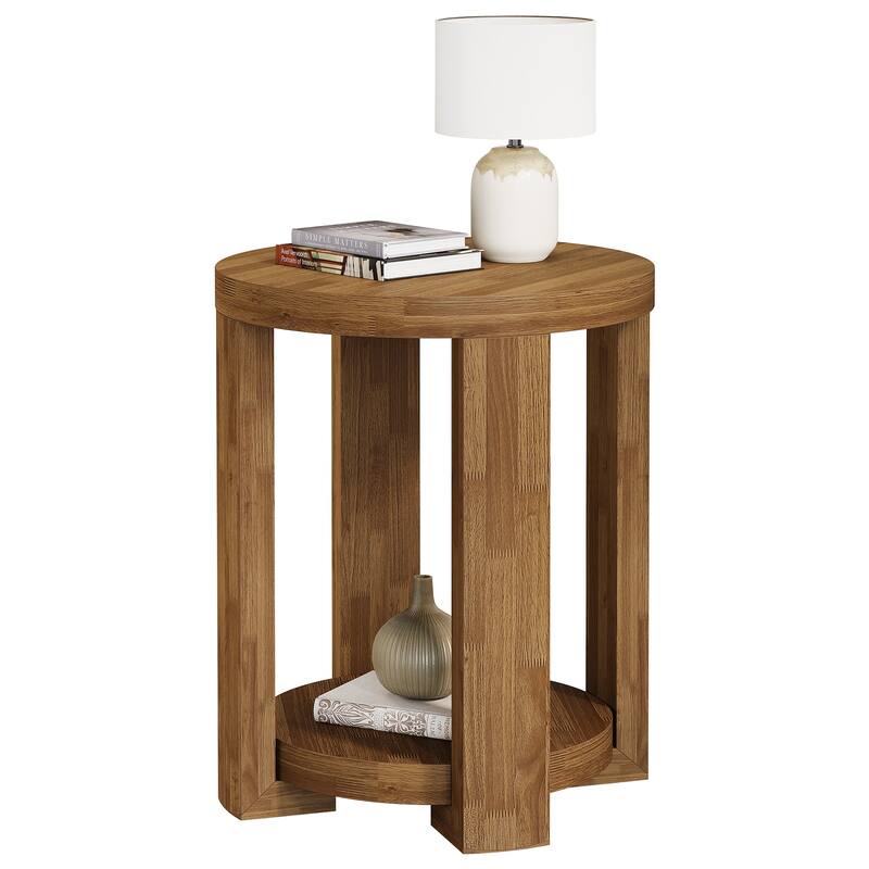 Side Table, 2-Tier Round End Table, Small Bedside Accent Furniture for Living Room, Bedroom
