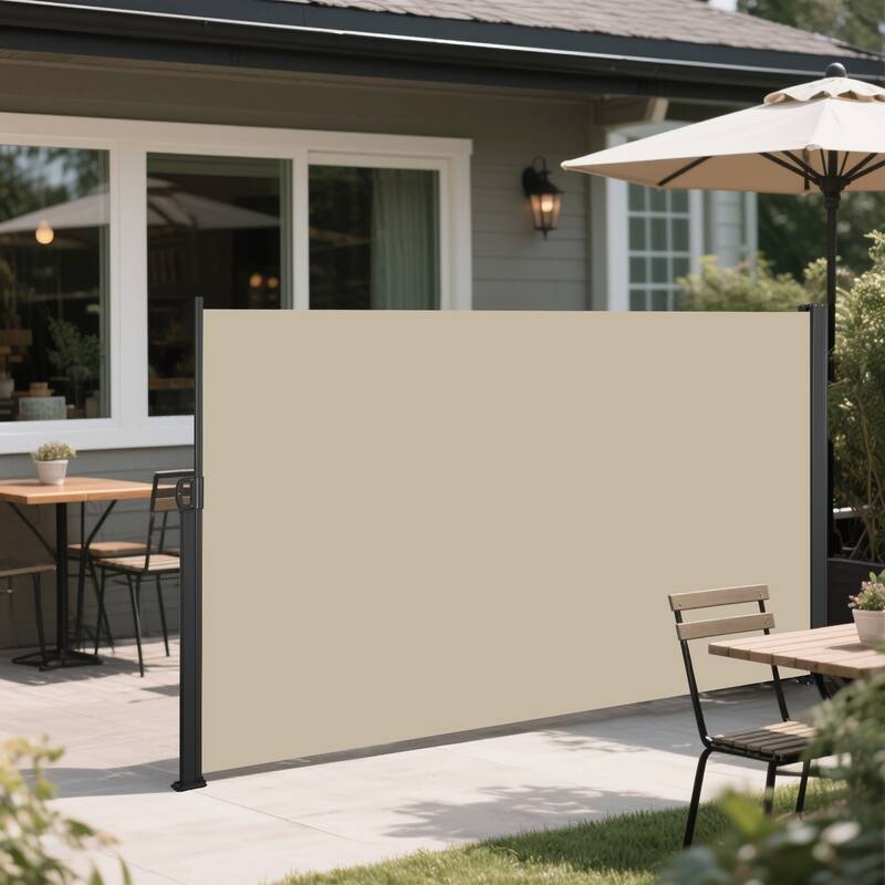 Retractable Side Screen Awning, UV Resistant, Waterproof, Patio Privacy Screen 118" x 63"-Beige