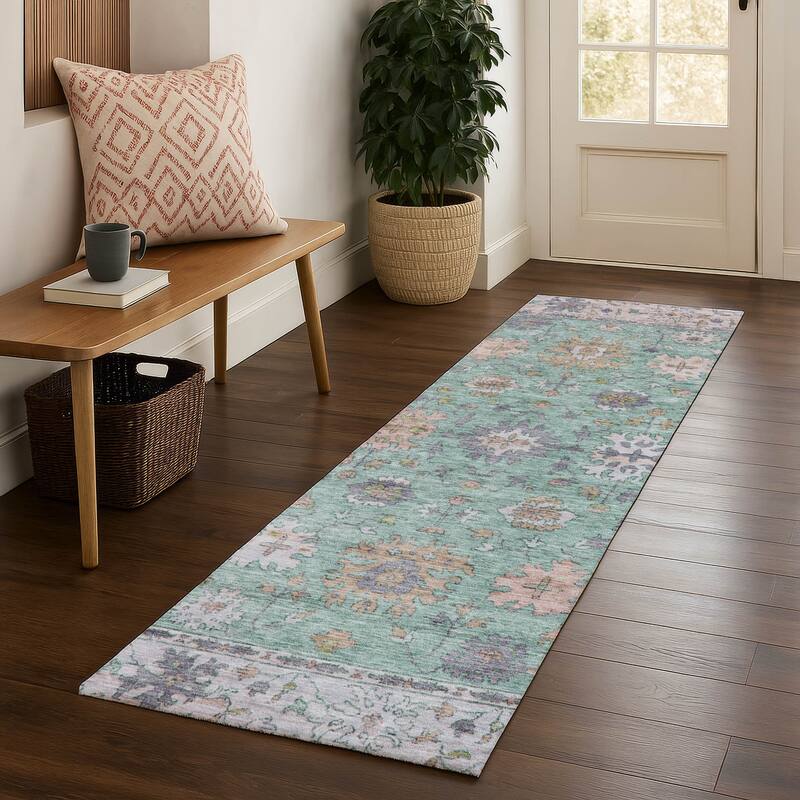 Premium Washable Super Soft Traditional Caply Mayfield Rug - Mint - 2'3" x 7'6"