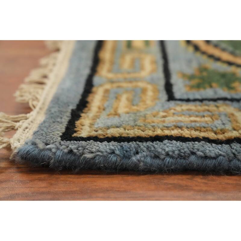 Hand Knotted Oriental 100% Wool Carpet Traditional Floral Navy Blue & Blues Ziegler Area Rug - 12' 3'' X 9' 0''