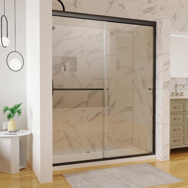 60''x72'' Double Sliding Semi-Frameless Shower Door with 6mm Tempered Glass