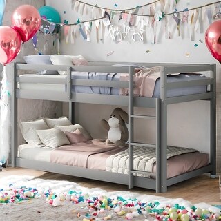 Safety Design Twin over Twin Floor Bunk Bed with Ladder