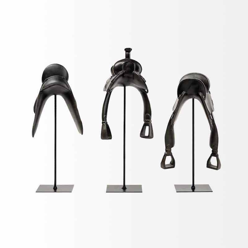 HomeRoots 16" Black Metal and Resin Horse Saddle Tabletop Sculpture