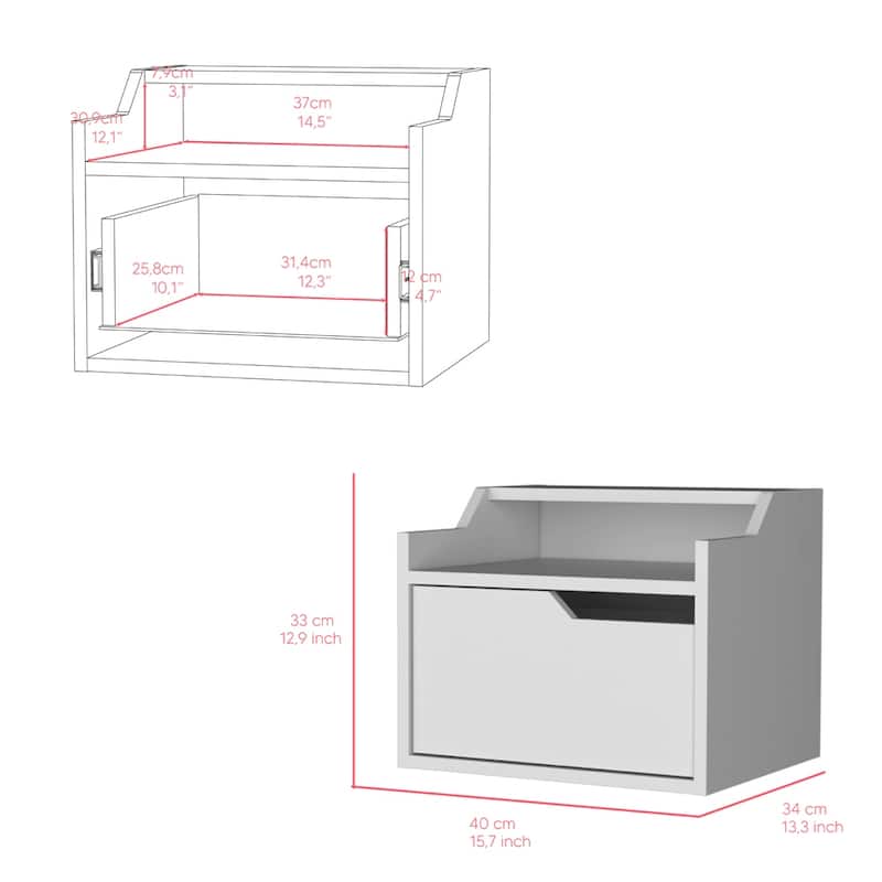 Floating Nightstand Chester,Bedroom,White，for Living Room,and Dining Room