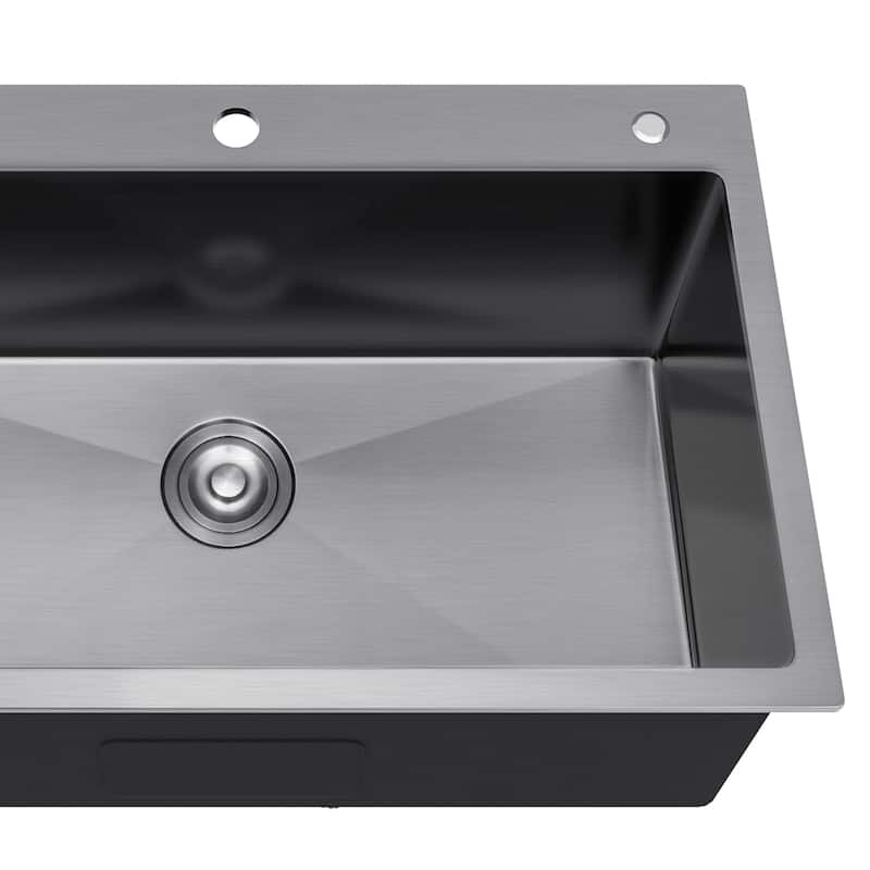 33 Inch Drop In Kitchen Sink Top mount Stainless Steel Black Sink w/Sink Protector Single Bowl Drop-in Sink for Workstation