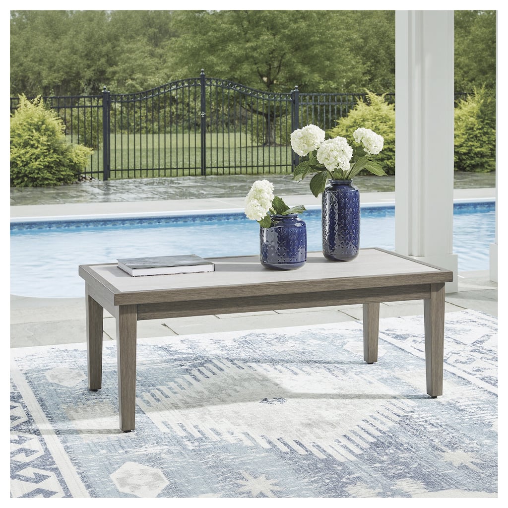 Signature Design by Ashley Rainier Ranch Brown/Beige Outdoor Coffee Table - 48.9" W x 25.28" D x 18.5" H